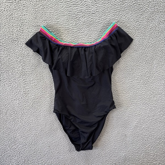 Trina Turk Swimsuit Womens 8 Off Shoulder Ruffle One Piece Vacation Beach Resort - Picture 2 of 6